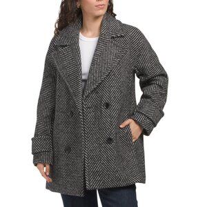 BCBGMAXAZRIA Black/white Double Breasted Short Boyfriend Coat